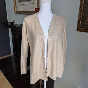 Chicos 1 Wmns Medium Sweater Beige Metallic Shimmer Gold Speckle Open Cardi 137